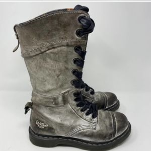 Dr. Martens Grey Green Leather Triumph Tall Lace Up Fold Over Boot Women Size 9